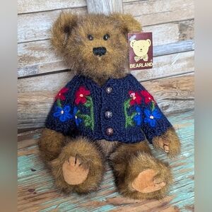 Bearlove Plush Teddy #5576 W Knitted Blue Sweater & Flowers